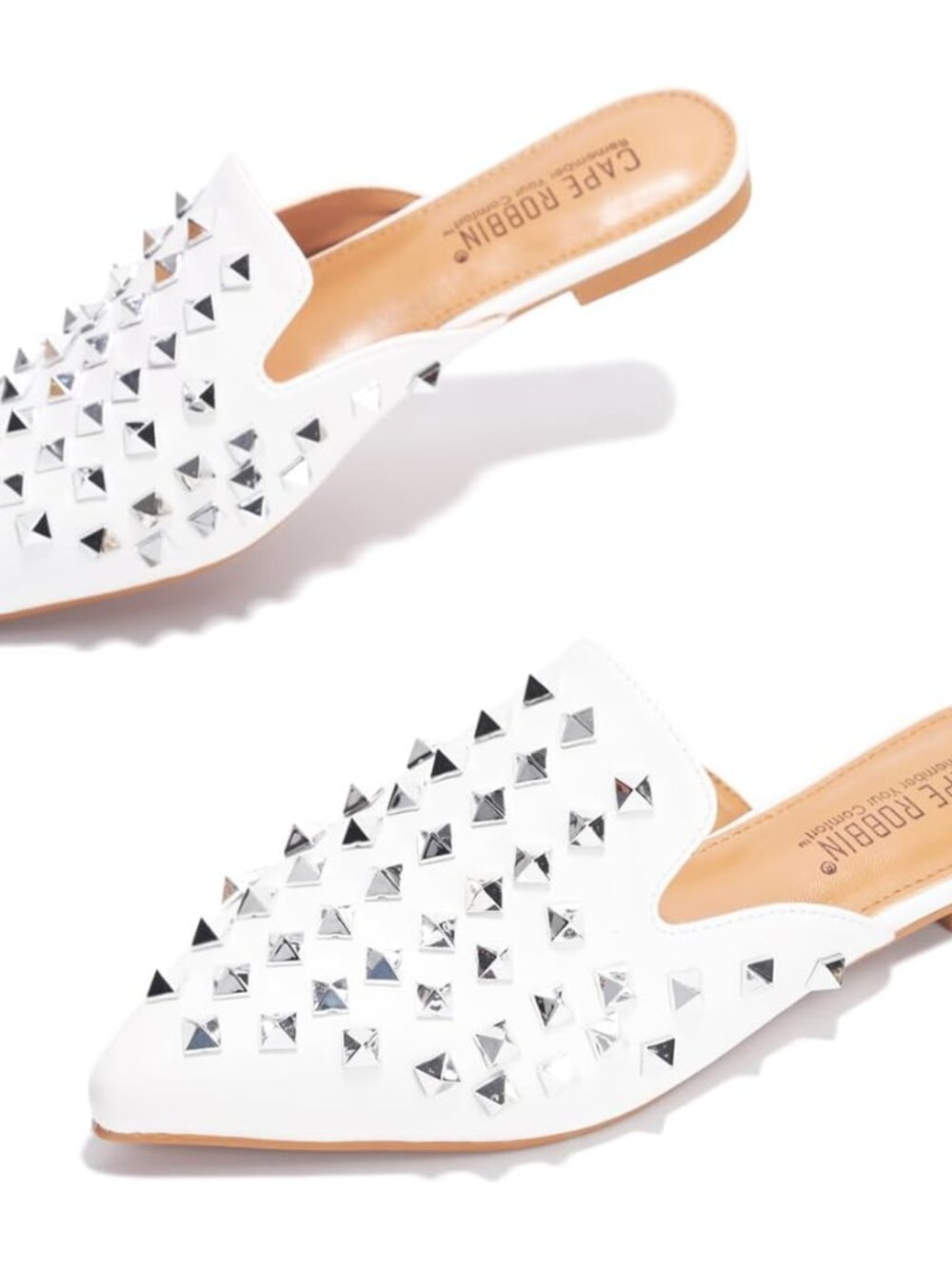 Nude Rhinestone Gem Pointy Toe Mule Flats